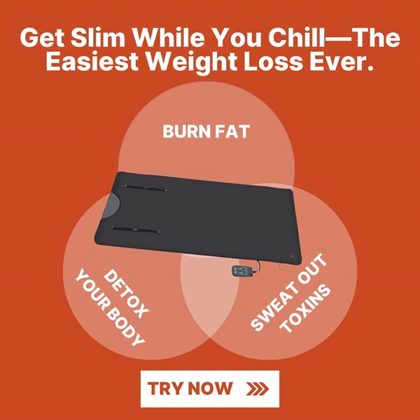 A 1:1 ratio static ad for a sauna blanket featuring a bold headline above a Venn diagram that lists key health benefits.